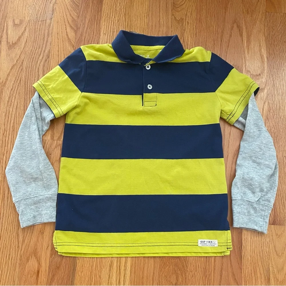 GapKids Long Sleeve Striped Polo (Size Kids Small)